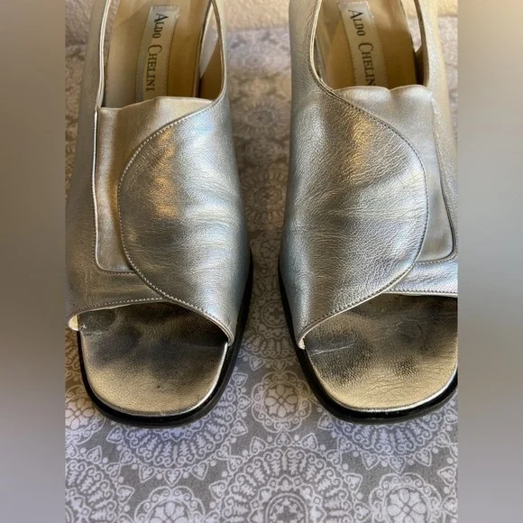 Aldo Chelini~Vtg~Soft~Leather~Slingback~Slant Wrapped Block Heel Sandal~Size 9 - Picture 7 of 16